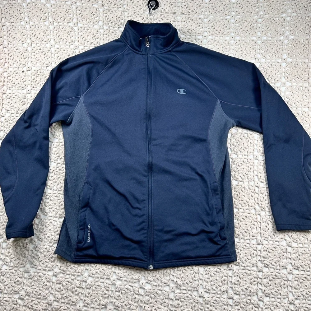 Champion Double Dry Full Zip Jacket Navy Blue Graphic Santa Peace Sign  Size M